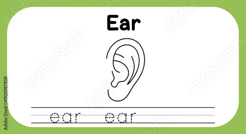 Ear tracing worksheet for kids learning