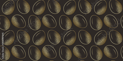 Seamless pattern with gold outline eggs and a glitter effect
