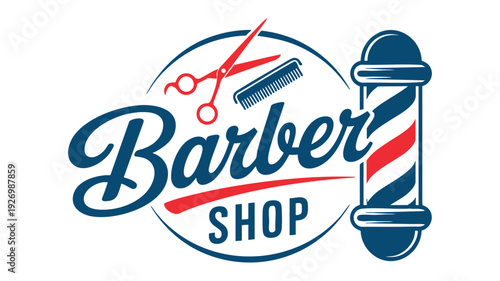 Vintage barber shop logo featuring scissors and a comb.