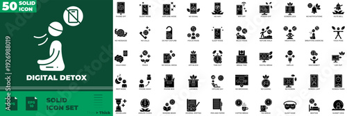 Digital Detox Solid Editable Icons set