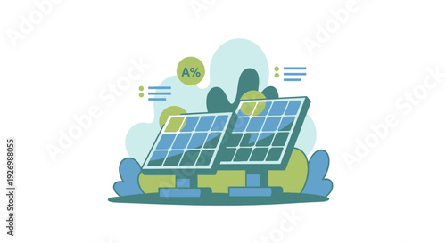 Modern Solar Panels Illustration for Green Energy Production and Efficiency. Sustainable Renewable Technology for Clean Power Generation in Flat Design.