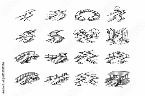 Icon courtyard glide misaligned crooked path generation simple rough promenade tilted vector