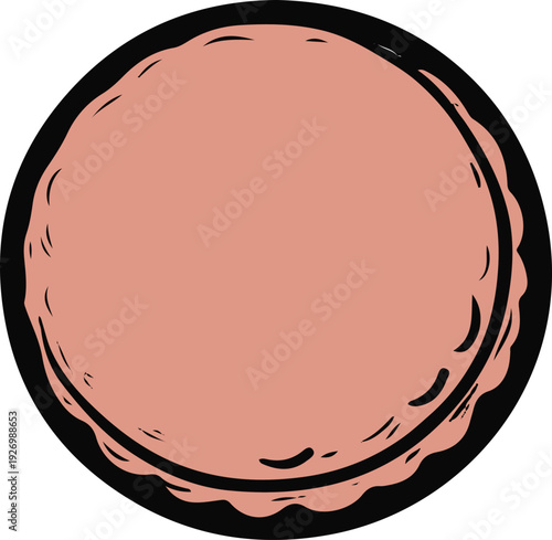 Minimalist frozen meat patty vector sticker, bold black thick clean outline, pure white background, isolated object 2