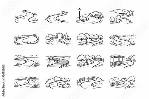 Slow simple walkway wandering image vector soft icon curve glide sweep garden
