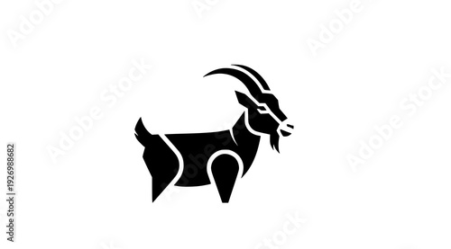 Goat animal logo vector template with negative space farm style minimalist livestock branding design isolated on white
