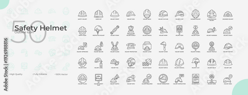 Safety Helmet Line Editable Icons set