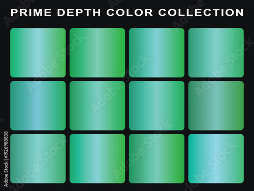 Deep Light Premium Gradients collection. Includes twelve square gradient swatches in various shades of blue and purple. Created in a modern style with a dark background.