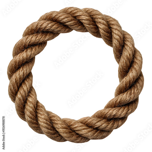 A circular braided rope frame on a Transparent background PNG, viewed from directly above with nautical elements