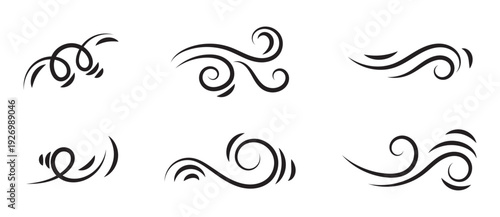 Wind blow line icon set, fresh cloud air speed symbol, wind blow air line sign, windy weather symbol for top ranked weather