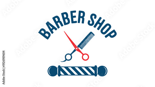 Vintage style barber shop logo with scissors and barber pole