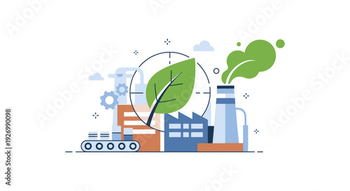 Green Industry Concept: Sustainable Factory, Eco-Friendly Manufacturing, and Environmental Protection with Clean Emissions