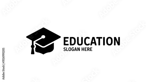 Graduation cap and education text logo