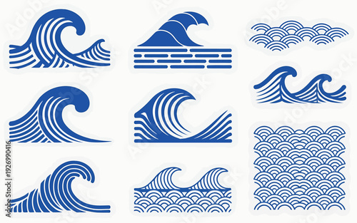 Blue wave icons on white