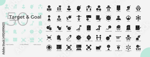 Target And Goal Solid Editable Icons set