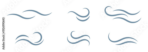 Wind blowing vector set with swirling gusts, weather elements collection isolated on white background, transparent background design, air flow concept illustration