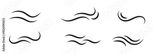 Wind blowing vector set with swirling gusts, weather elements collection isolated on white background, transparent background design, air flow concept illustration