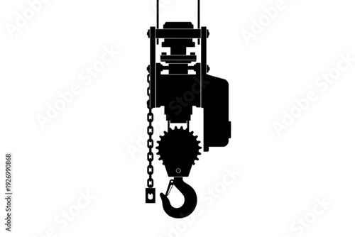 Industrial Hoist Silhouette: A bold silhouette of a heavy-duty industrial hoist, emphasizing its robust design, chain, and hook.