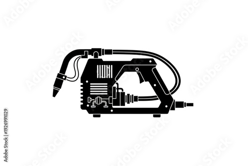 Welding Machine Outline: A precise, illustrative depiction of a welding machine. This image features bold lines and a clean aesthetic, perfect for industrial themes.