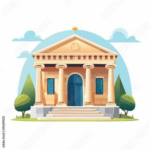 A majestic neoclassical building with grand columns and stairs, symbolizing public service and justice