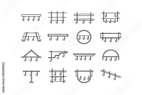 Icon mounted minimalist rods metal refined wall geometry vector structure rack cup