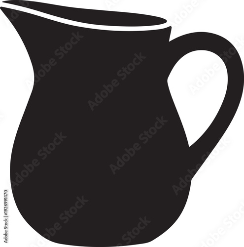 Simple black silhouette of a ceramic jug with handle and spout on white background