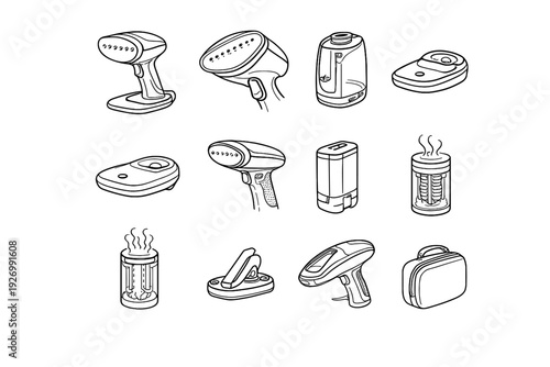 Clean compact core icons vector factor tool flat steamer cordless handheld ergonomic