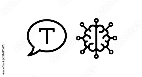 Text analysis and semantic engine icons, concept of natural language processing, artificial intelligence, and content understanding, outline graphics