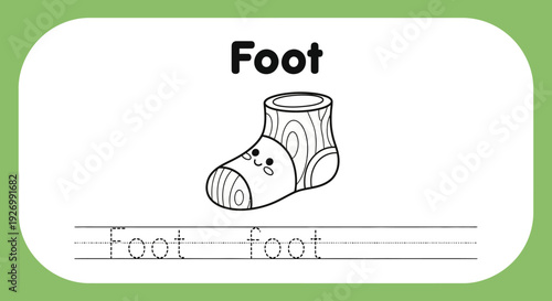 Foot tracing worksheet for kids. Learn to write foot.