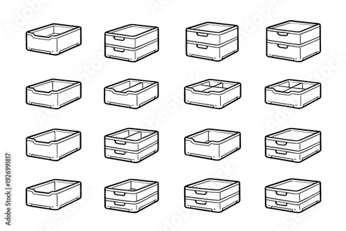 Outline base vector efficient set container underside organizer clean drawer icon
