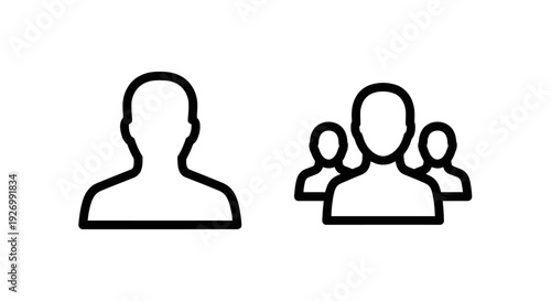 Simple line icons depicting a single person silhouette and a group of people, symbolizing individual versus community, teams, or social connections.