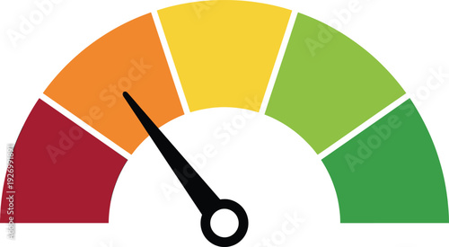 Performance rating gauge meter with colorful scale showing low to high levels for analytics dashboard evaluation measurement and business assessment concept design