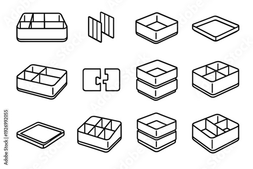 Clean vector stackable rectangular storage geometry plate reinforced organizer icon icons sorter