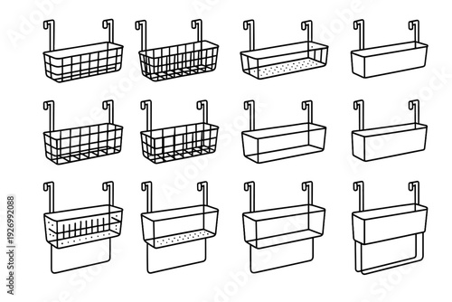 Outline over tray door geometry mounts icon basket metal base organizer vector