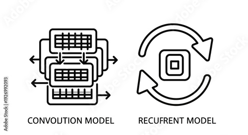 Convolutional and Recurrent Neural Network Icons: AI Model Architectures for Machine Learning and Deep Learning in Technology and Data Science