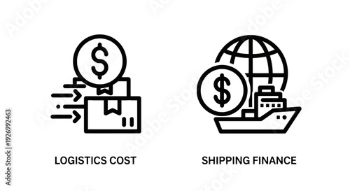 Logistics cost and shipping finance with dollar coins on packages and globe for global freight expenses and investment.
