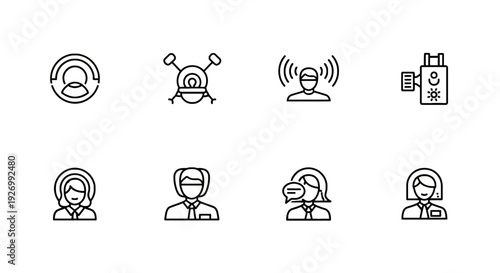 Diverse user profile icons representing people, customers, and technology integration in communication and service.