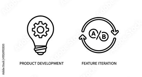 Concept icons for product development and feature iteration, representing innovation and continuous improvement in a business context.