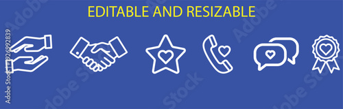 Relationship, Partnership, and Social Support Vector Icon Set with Heart Symbols.
