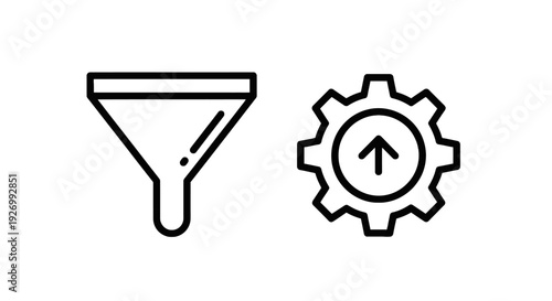 Icons illustrating process refinement and upward progress: a funnel for filtering and a gear with an arrow for optimization or improvement.