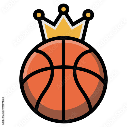 Basketball with a golden crown. An icon to represent championship or dominance in the sport