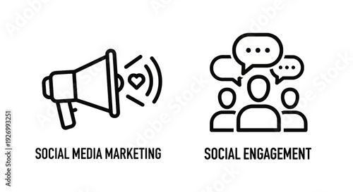 Social Media Marketing and User Engagement Strategy Line Icons for Digital Campaigns