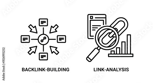 Backlink Building and Link Analysis for SEO Strategy Line Icons in Digital Marketing