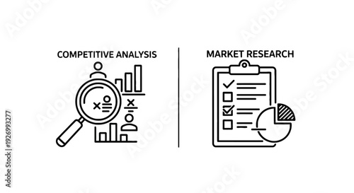 Competitive Analysis and Market Research Strategy Outline Icons for Business Growth