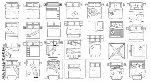 Bed Top View Vector Library – Bedding Styles and Sizes for Architectural Floor Plans
