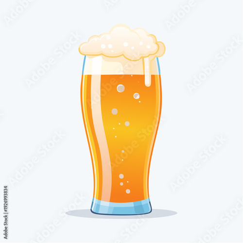 Refreshing Lager Beer in a Tall Glass with Frothy Head and Bubbles