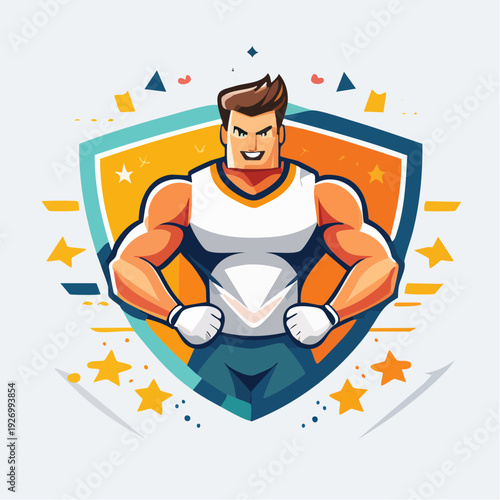 Super Strong Man Character Icon Symbolizing Power Strength and Victory