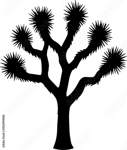 Joshua Tree Desert Plant Silhouette Vector in Solid Black isolated on a White Background