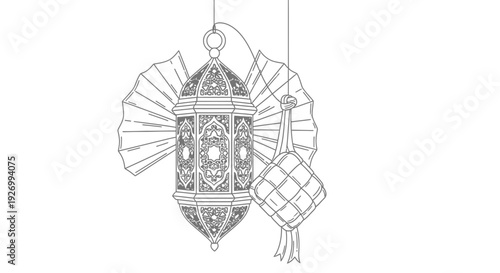 Intricate hanging lantern with ornate details and decorative ribbon