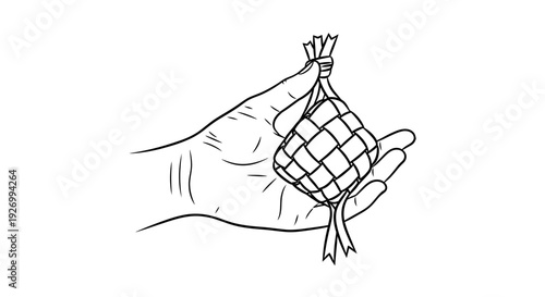 Hand holding small woven basket with tied top