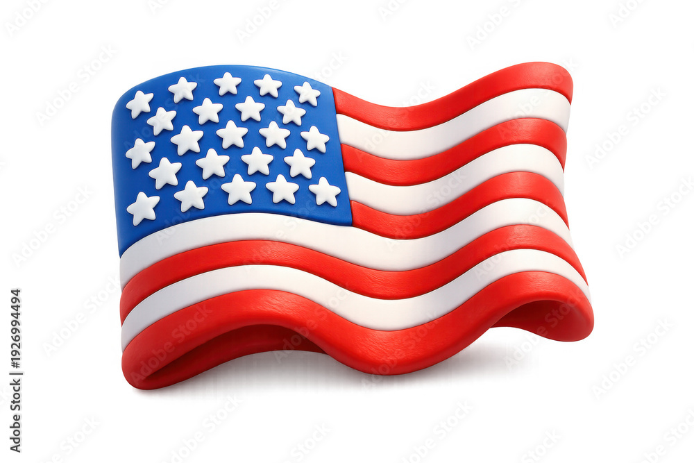Fototapeta premium Waving American flag made of clay with white stars and red and white stripes